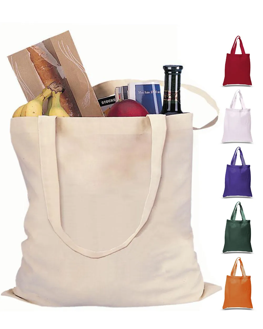 12 ct Economical 100% Cotton Reusable Wholesale Tote Bags - By Dozen