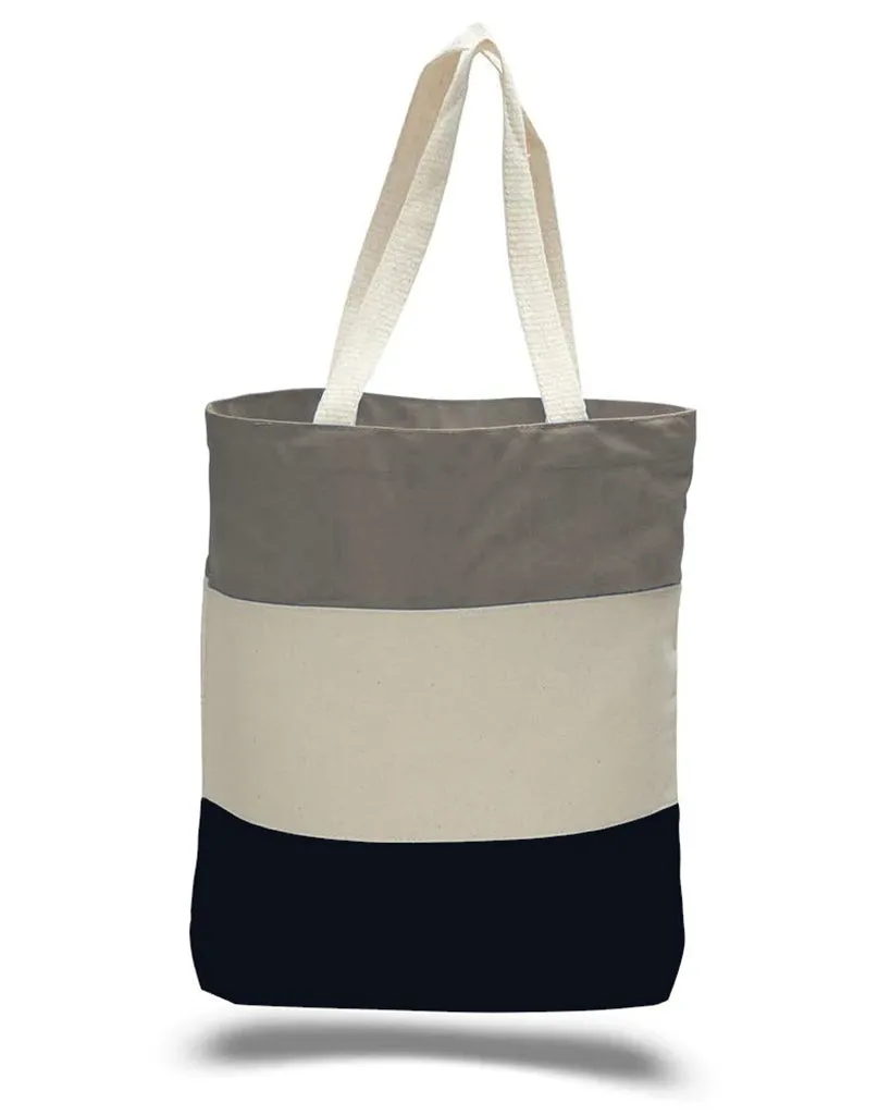 12 ct Wholesale Heavy Canvas Tote Bags Tri-Color - By Dozen