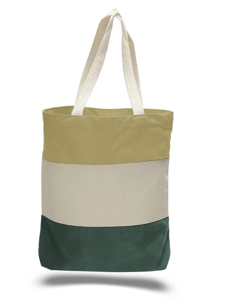 12 ct Wholesale Heavy Canvas Tote Bags Tri-Color - By Dozen