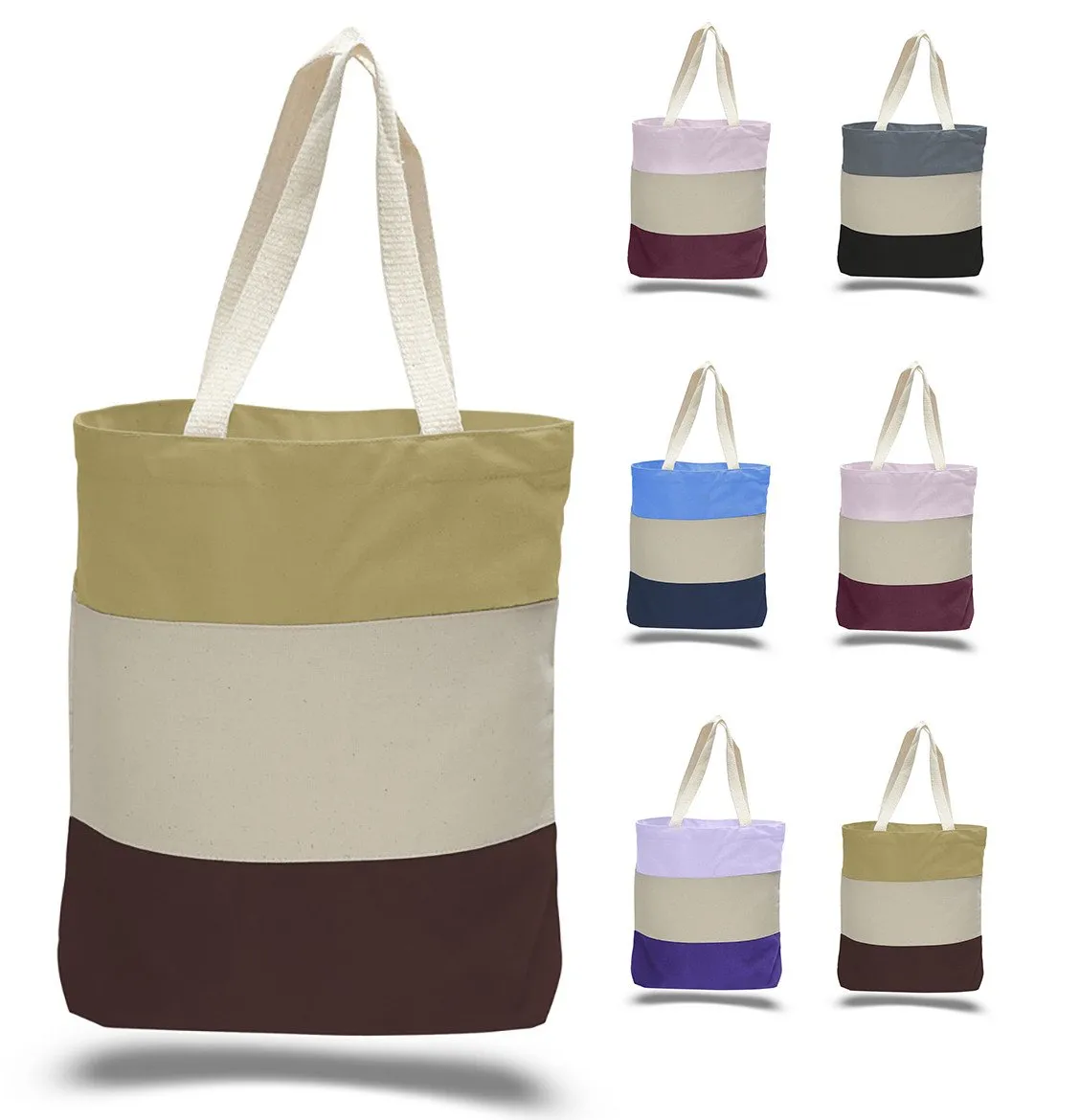 12 ct Wholesale Heavy Canvas Tote Bags Tri-Color - By Dozen