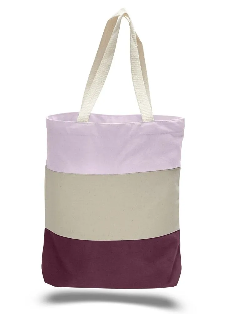 12 ct Wholesale Heavy Canvas Tote Bags Tri-Color - By Dozen