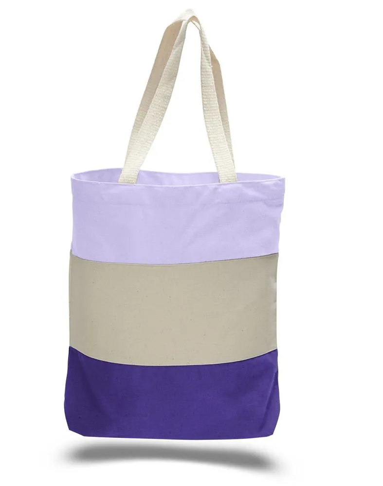 12 ct Wholesale Heavy Canvas Tote Bags Tri-Color - By Dozen