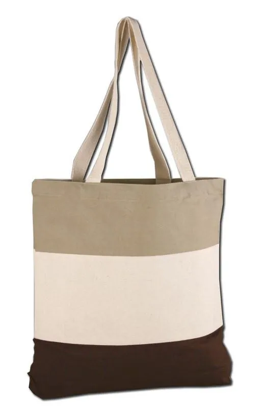 12 ct Wholesale Heavy Canvas Tote Bags Tri-Color - By Dozen