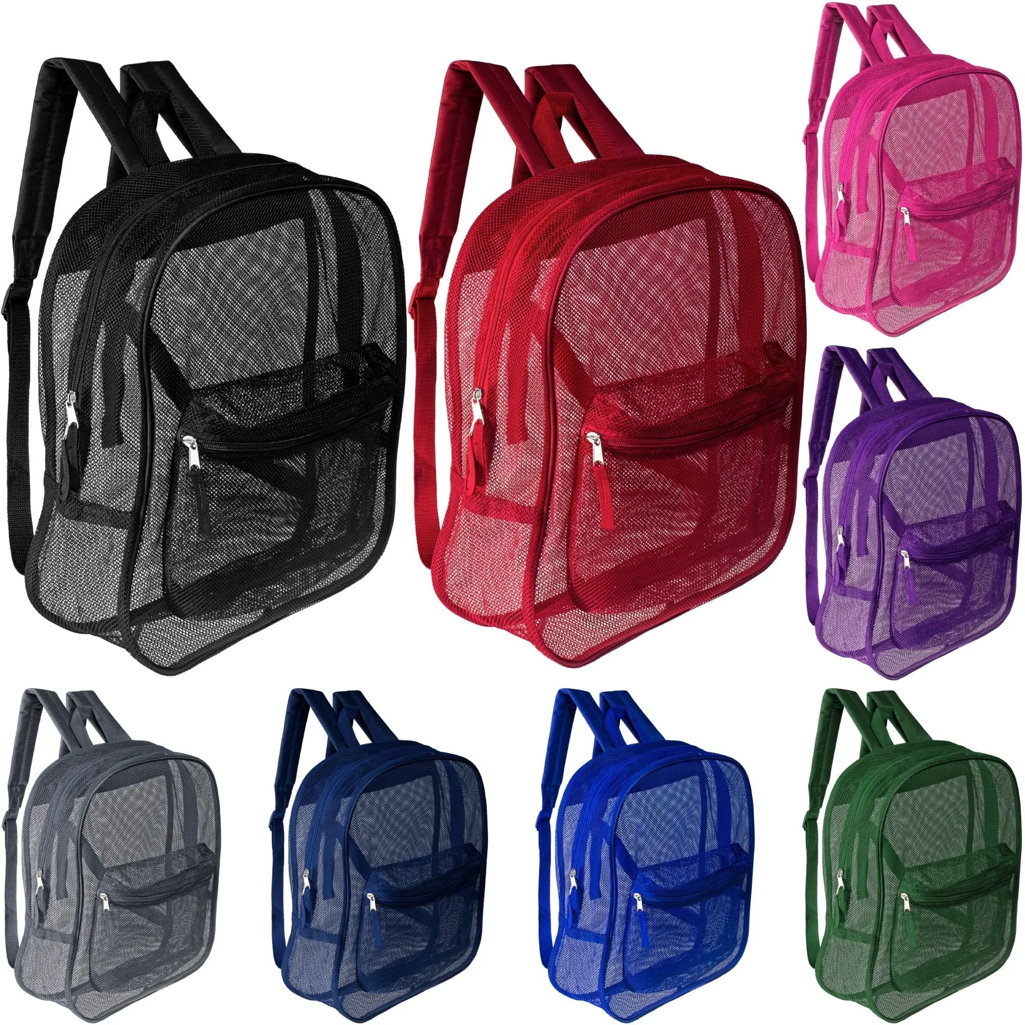 12 Wholesale 17" Mesh Backpacks in Assorted Colors & 12 Bulk School Supply Kits of Your Choice