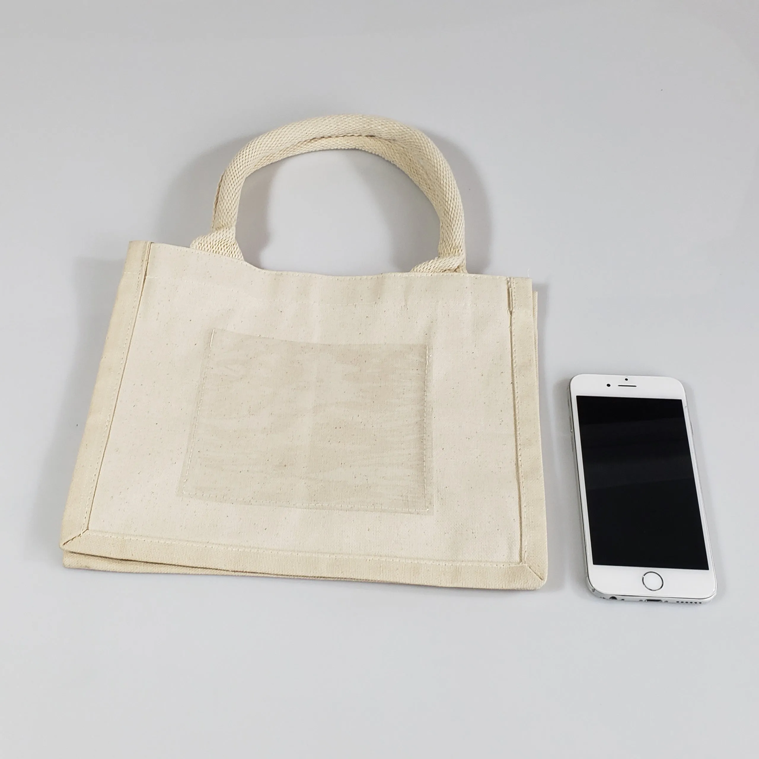 120 ct Natural Canvas Wedding Favor Tote Bags with Front Pocket - By Case