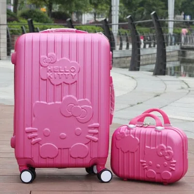 14 20Inchhello Kitty Suitcase,Trolley Travel Bag Set,Spinner Rolling Luggage