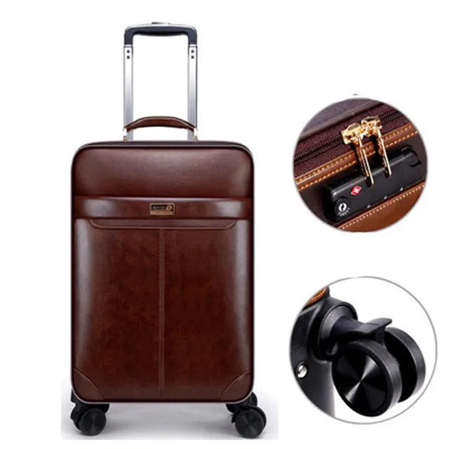 16"20"24"Luxury Luggage Suitcase Bag Waterproof Pu Leather Travel Box With Wheel Rolling Trolley