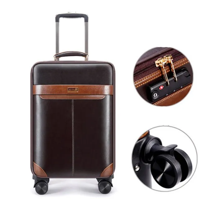 16"20"24"Luxury Luggage Suitcase Bag Waterproof Pu Leather Travel Box With Wheel Rolling Trolley