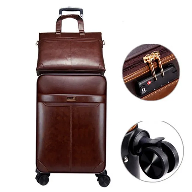 16"20"24"Luxury Luggage Suitcase Bag Waterproof Pu Leather Travel Box With Wheel Rolling Trolley