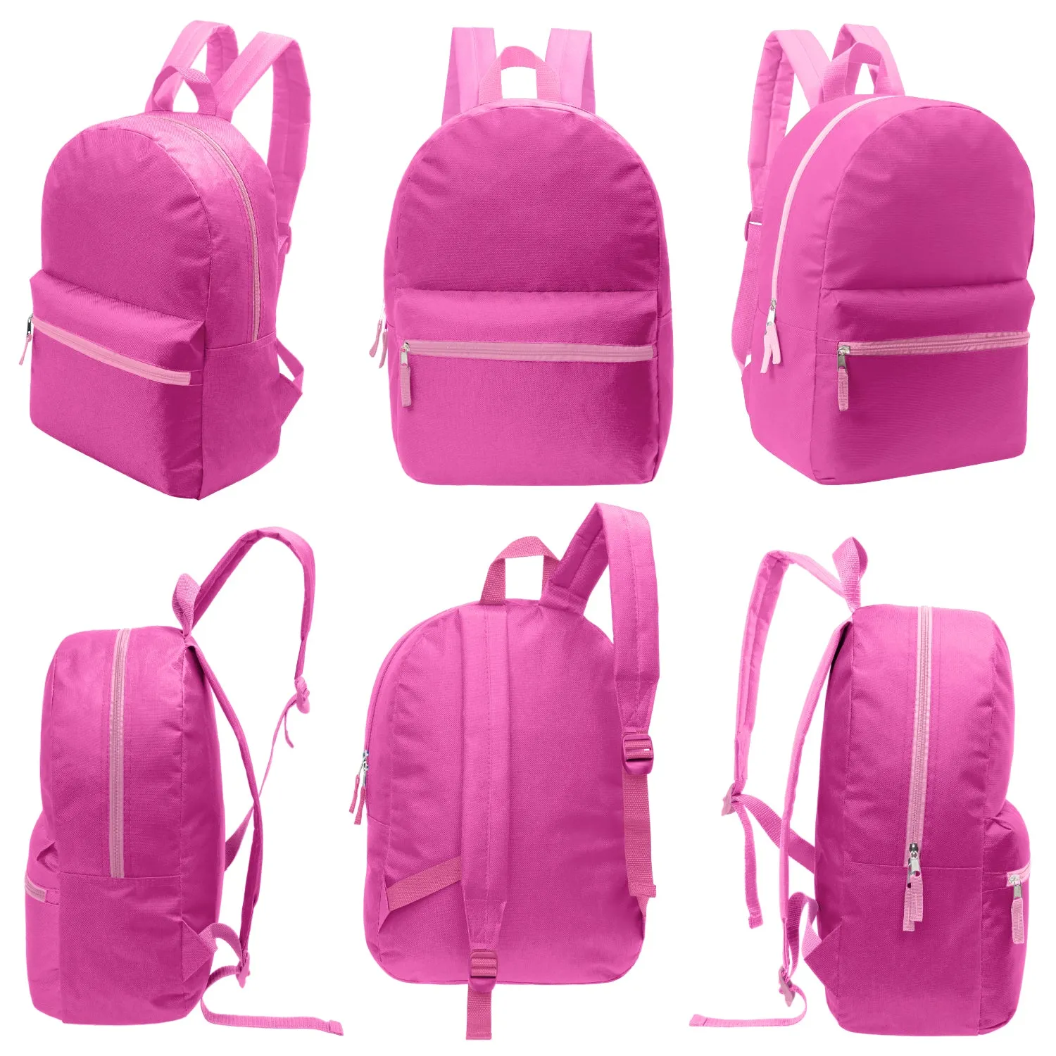 17" Kids Basic Wholesale Backpack in 12 Colors  - Bulk Case of 24 Backpacks