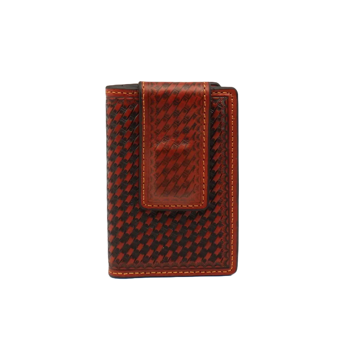 3D Men's Basket Weave Tan Money Clip Wallet DW651