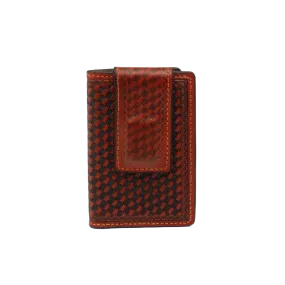 3D Men's Basket Weave Tan Money Clip Wallet DW651