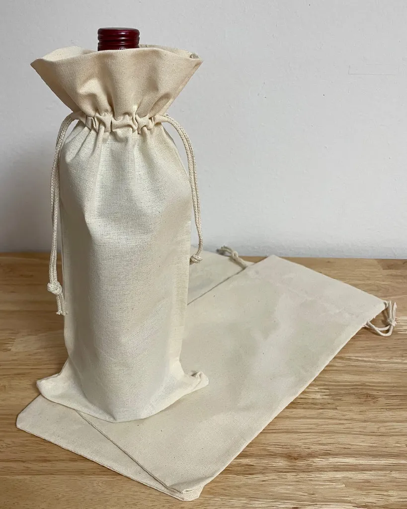 600 ct Cotton-Jute Natural Wine Bags with Drawstrings Closure - Single Bottle - By Case