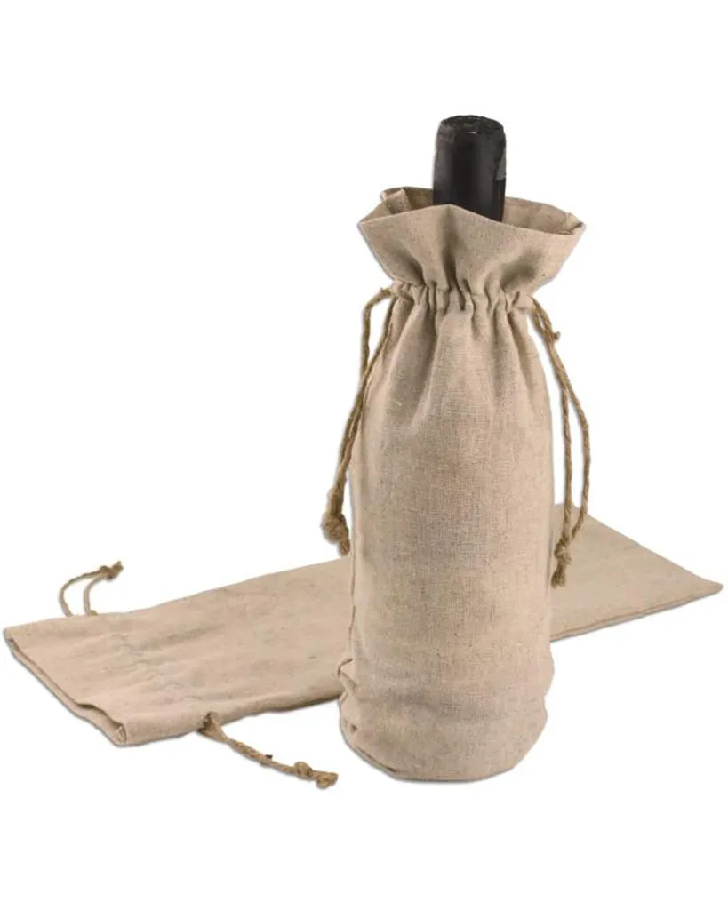 600 ct Cotton-Jute Natural Wine Bags with Drawstrings Closure - Single Bottle - By Case