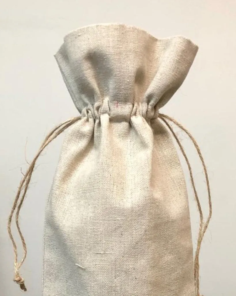 600 ct Cotton-Jute Natural Wine Bags with Drawstrings Closure - Single Bottle - By Case