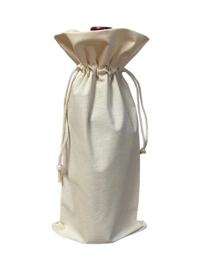 600 ct Cotton-Jute Natural Wine Bags with Drawstrings Closure - Single Bottle - By Case