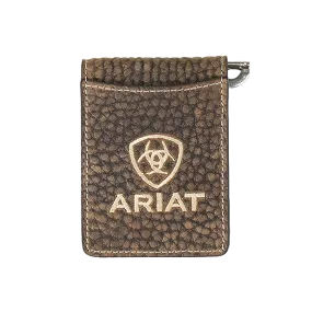 Ariat Men's Western Bull Hide Money Clip Bifold  Brown Wallet A3557902