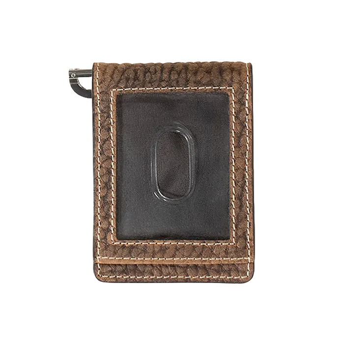 Ariat Men's Western Bull Hide Money Clip Bifold  Brown Wallet A3557902