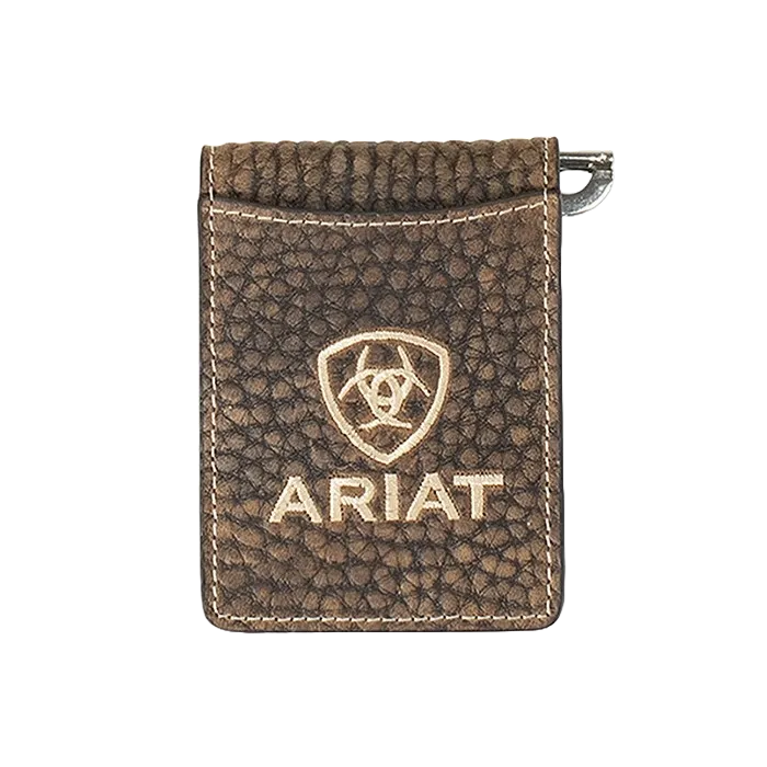 Ariat Men's Western Bull Hide Money Clip Bifold  Brown Wallet A3557902