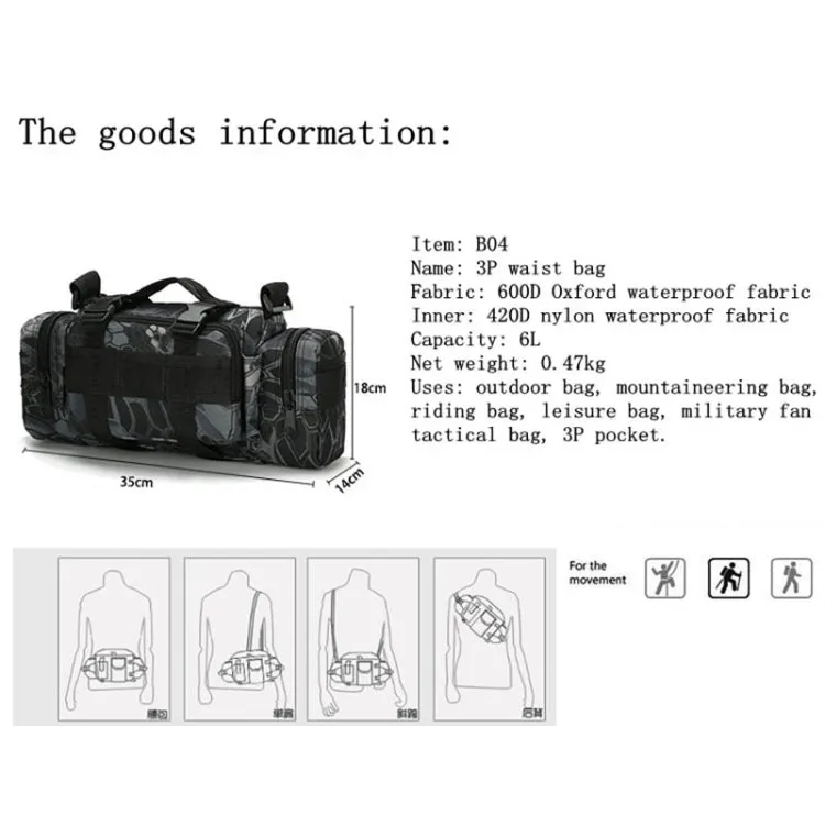 B04 Sports Outdoor Fishing Waterproof Waist Bag Photography Multifunctional Bag(Black Python Pattern)