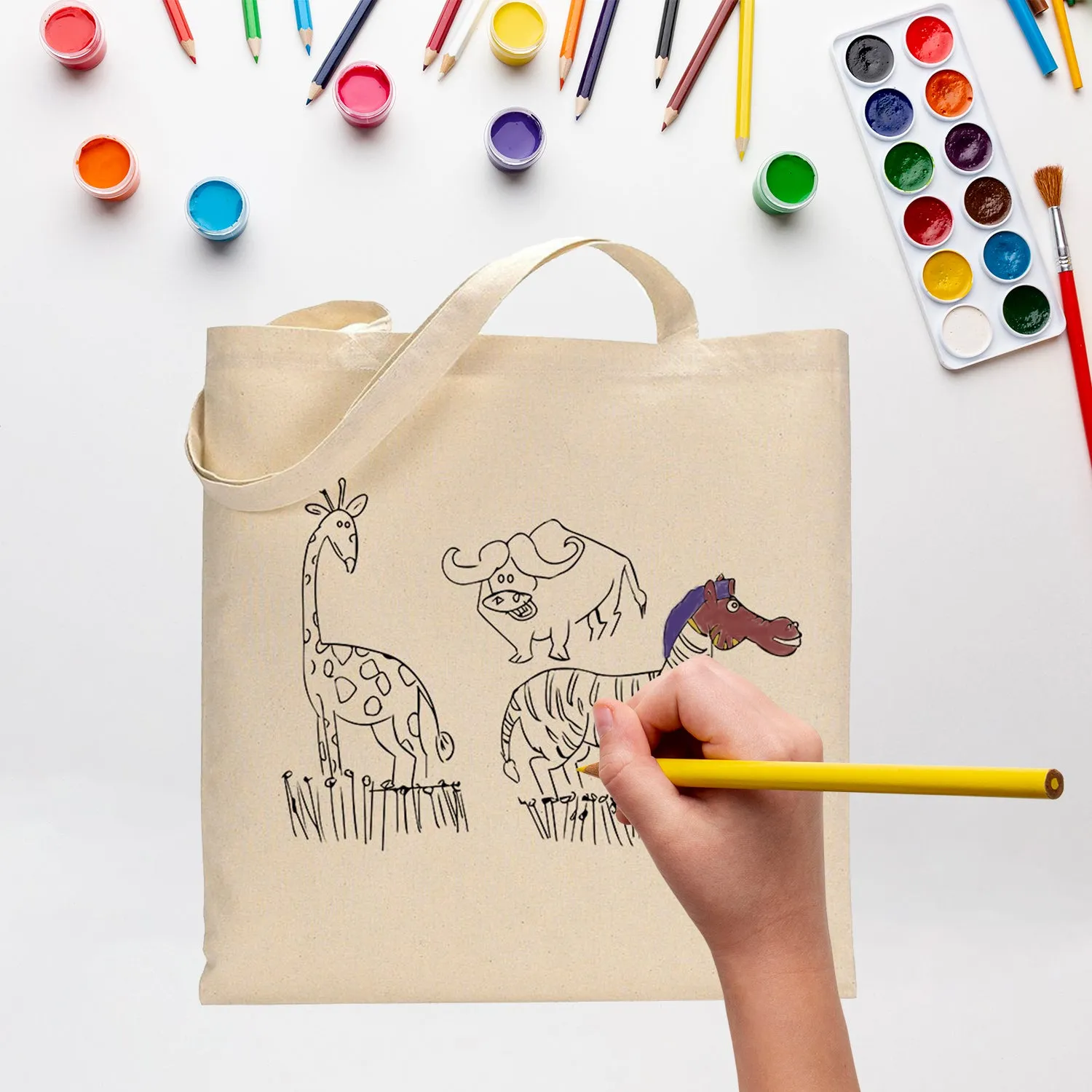 Black Color Meadow Tote Bag (Advance Level) - Coloring-Painting Bags for Kids