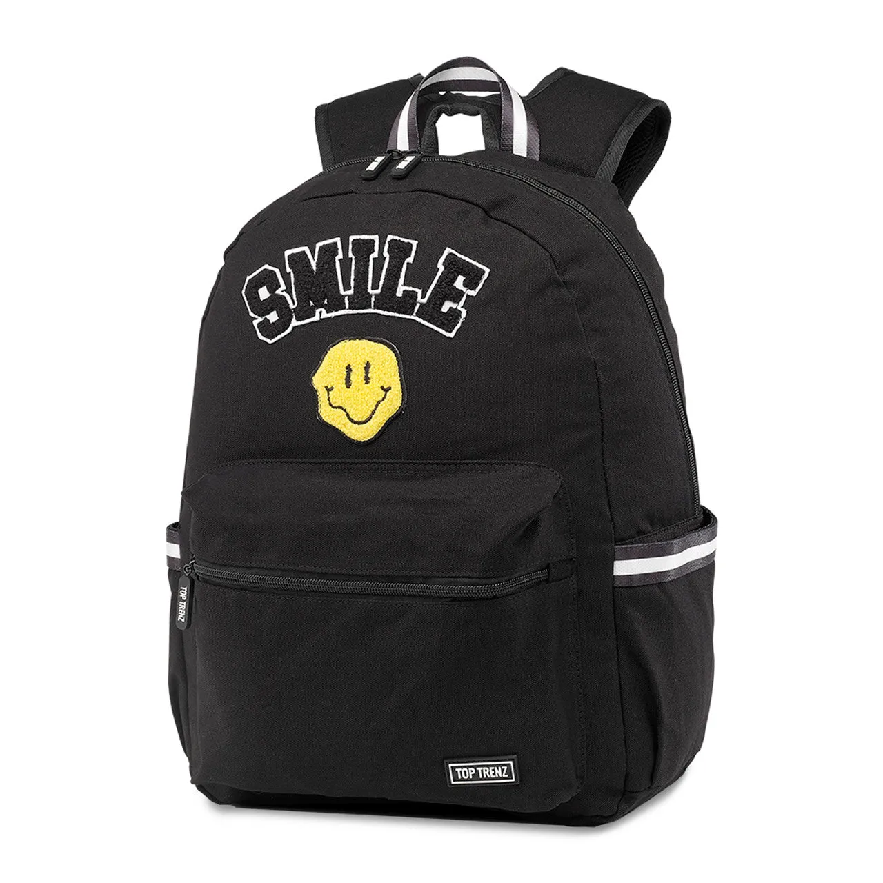 Black Happy Backpack with Patches