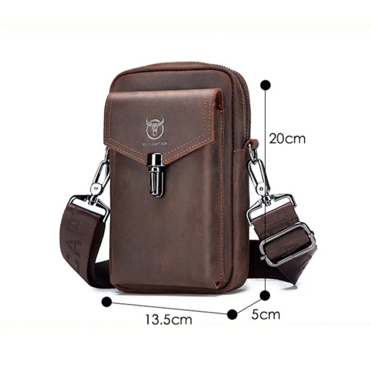 BULL CAPTAIN 076 Retro Leather Mobile Phone Waist Bag Men Leather Messenger Bag(Black)