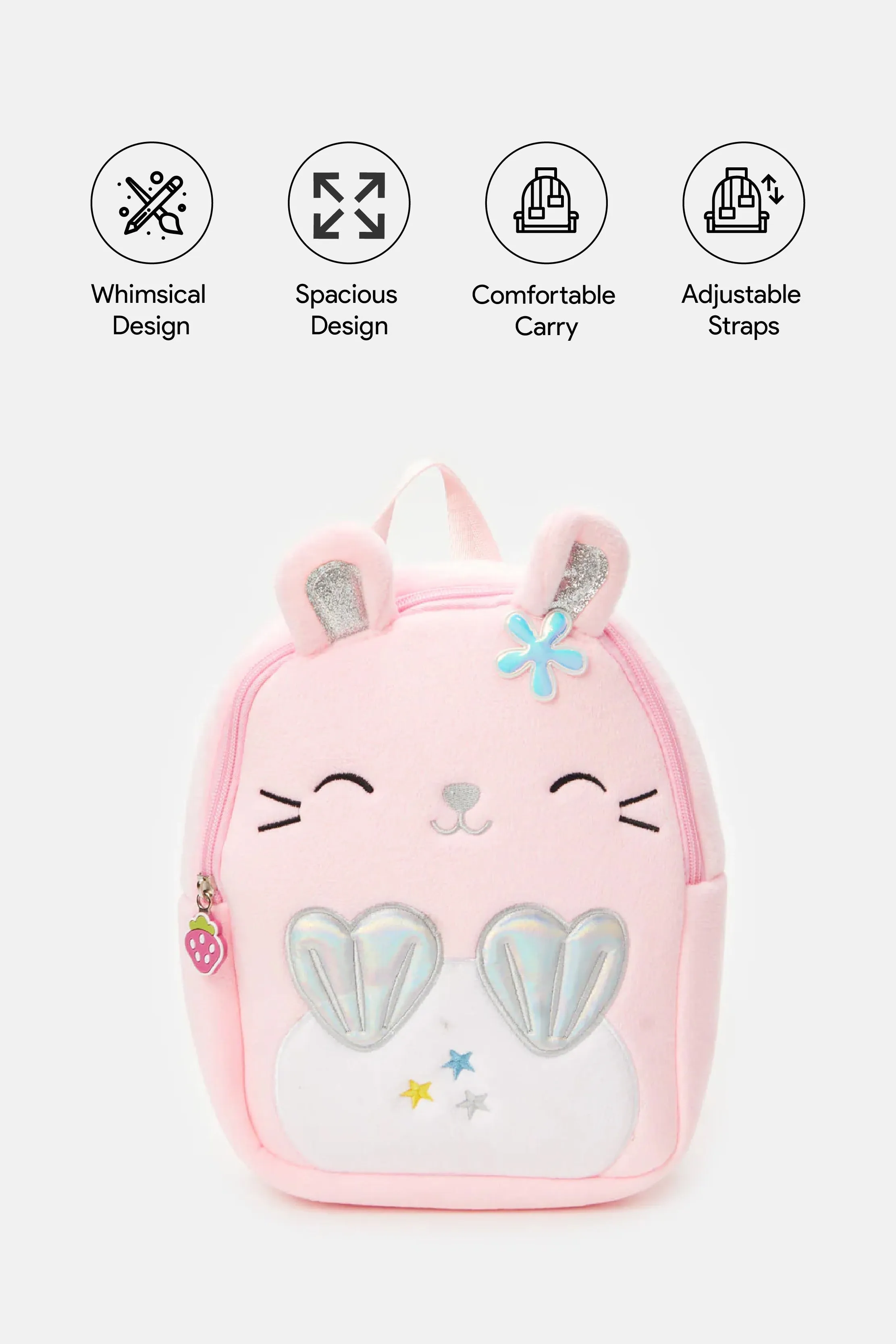 Girls Pink Character Faux Fur Backpack