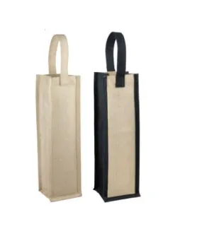 Jute Blend Single Wine Bottle Tote Bags Laminated Interior  WJ065