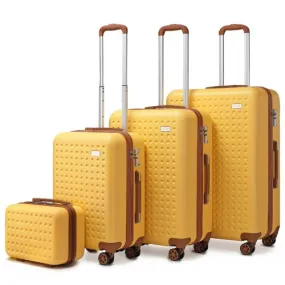 Kono Flexible Hard Shell ABS Suitcase Set with TSA Lock and Vanity Case - Yellow | Durable & Stylish Luggage