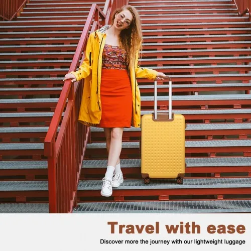 Kono Flexible Hard Shell ABS Suitcase Set with TSA Lock and Vanity Case - Yellow | Durable & Stylish Luggage