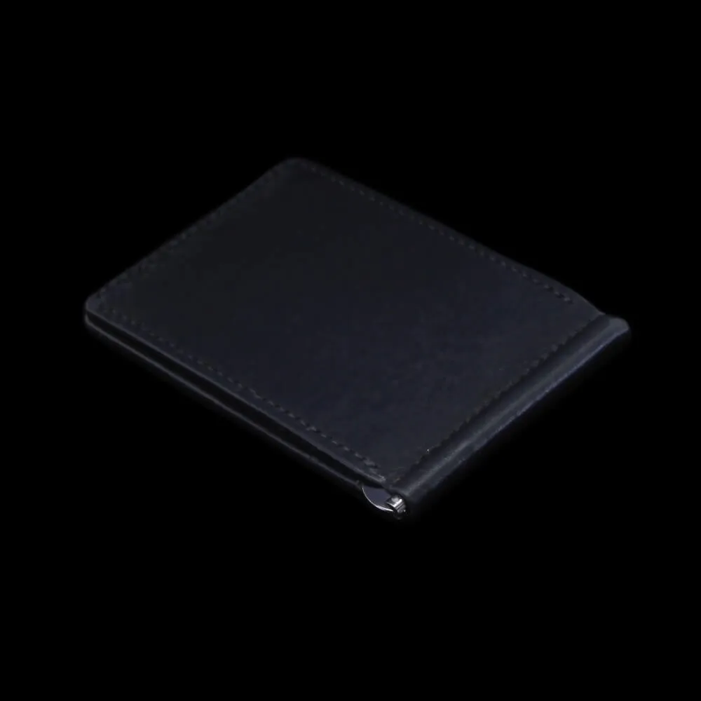 Leather Money Clip Wallet, Vintage Nero (Black)