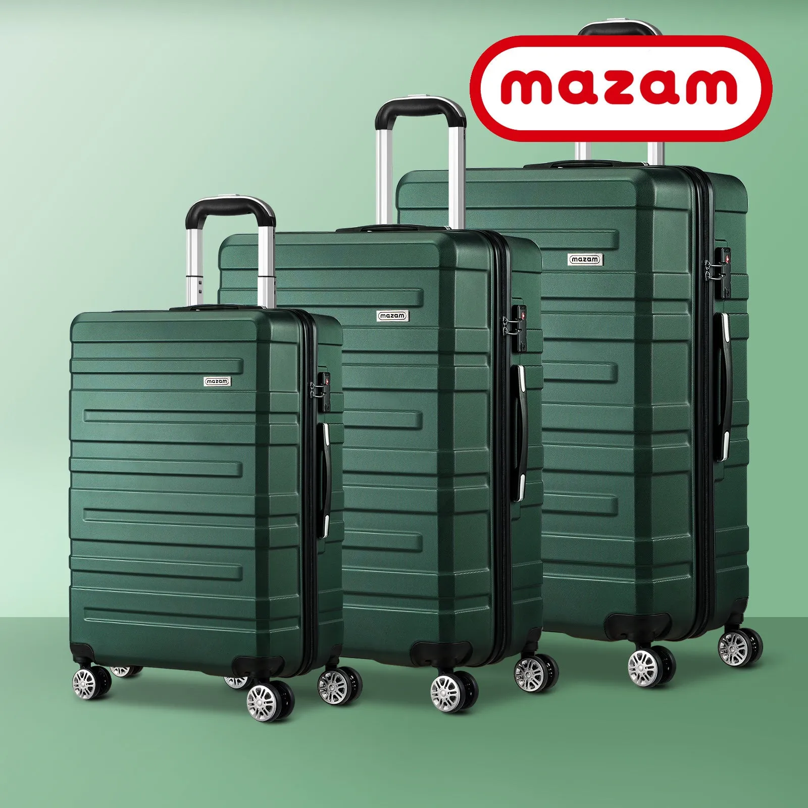 Mazam 3PCS Luggage Suitcase Trolley Set Travel TSA Lock Storage Hard Case Green