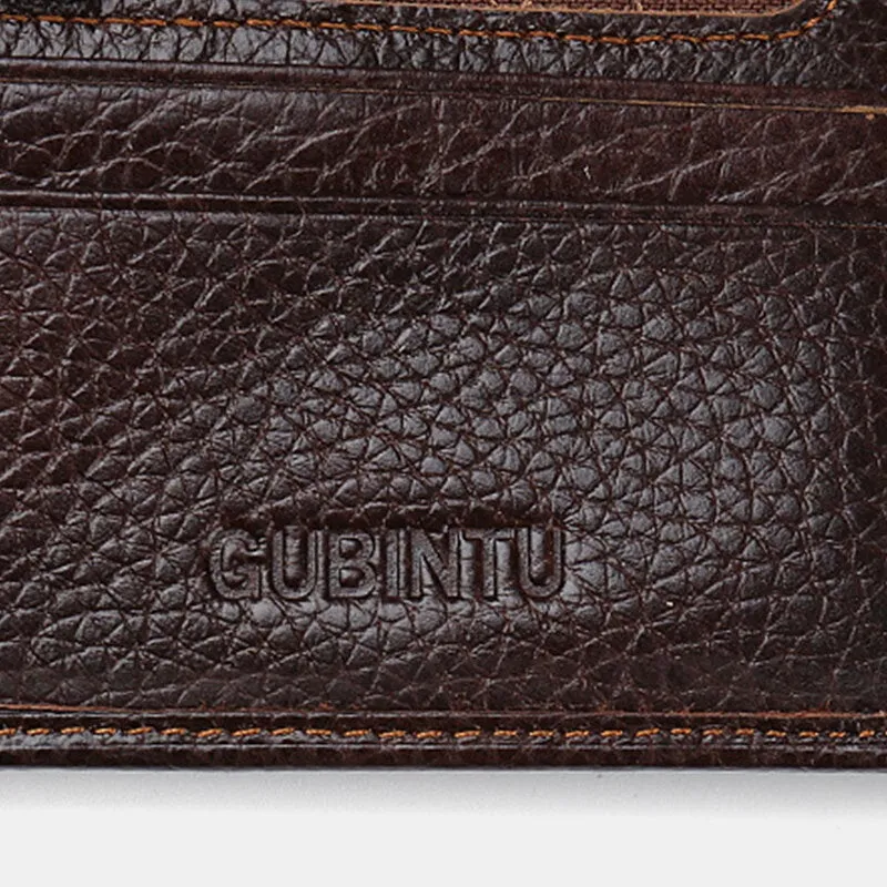 Men Bifold Short Letter Pattern Genuine Leather Wallet Retro 8 Card Slots Splicing Case Coin Purse Money Clip