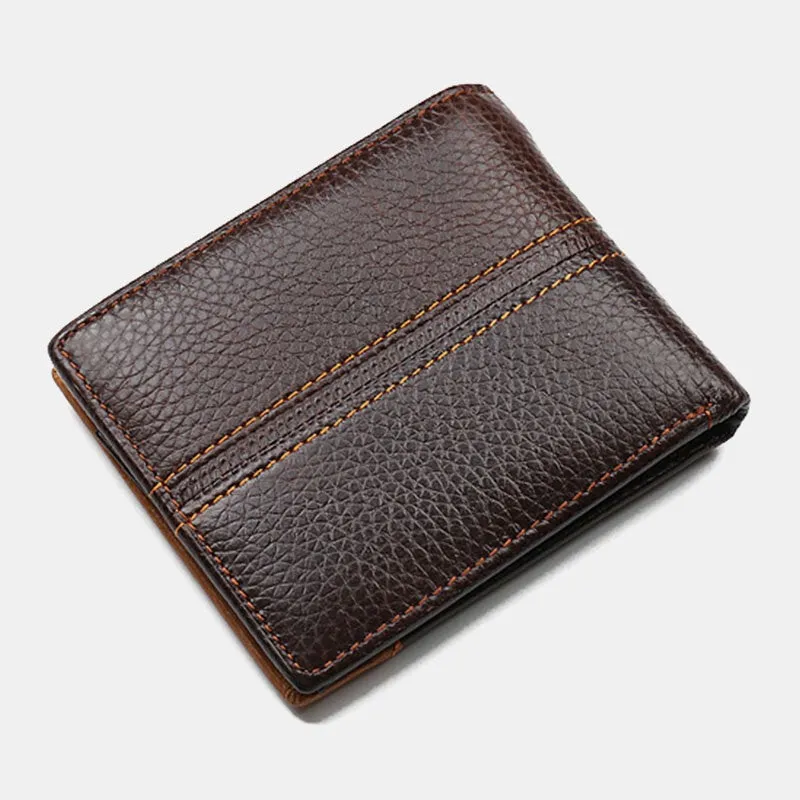 Men Bifold Short Letter Pattern Genuine Leather Wallet Retro 8 Card Slots Splicing Case Coin Purse Money Clip