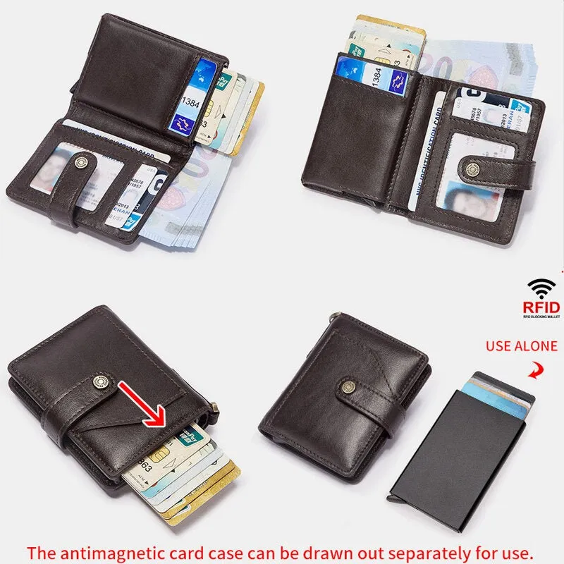 Men Bifold Short RFID Blocking Antimagnetic Wallet First Layer Cowhide 9 Card Slot Holder Money Clip