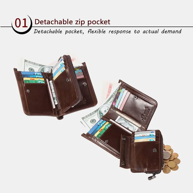 Men Bifold Vertical Wallets RFID Blocking Large Capacity Zipper Coin Purse Soft Genuine Leather Multi-card Slot Card Holder