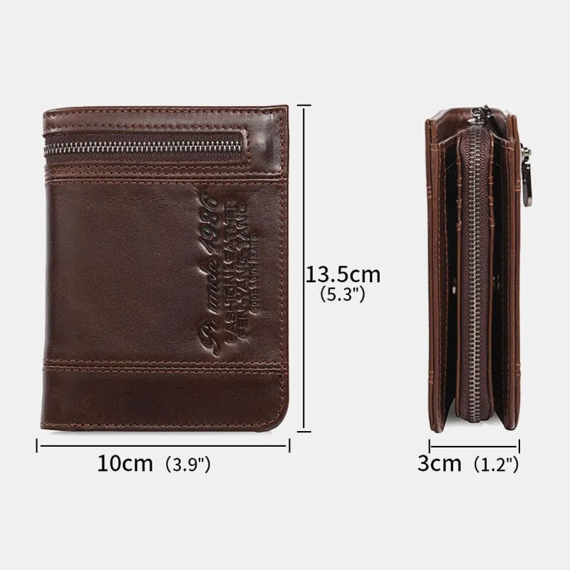 Men Bifold Vertical Wallets RFID Blocking Large Capacity Zipper Coin Purse Soft Genuine Leather Multi-card Slot Card Holder