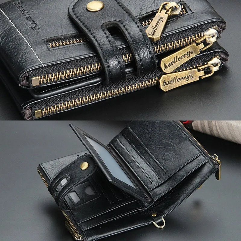 Men PU Leather Long Bifold Multi-card Slot Card Holder Double Zipper Coin Purse Money Clip Wallet