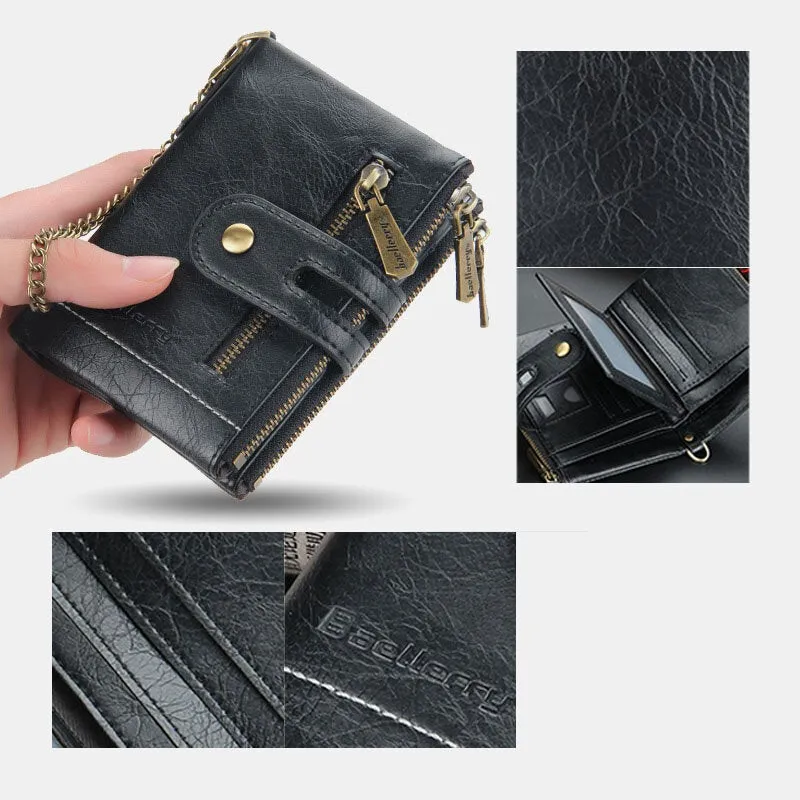 Men PU Leather Long Bifold Multi-card Slot Card Holder Double Zipper Coin Purse Money Clip Wallet