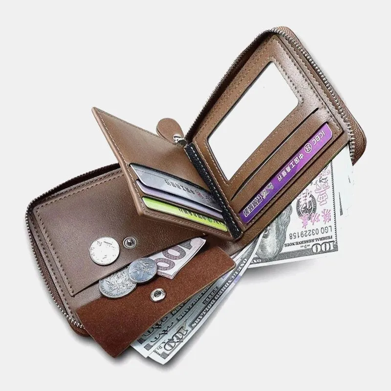 Men PU Leather Short Multi-card Slot Card Holder Retro Zipper Coin Purse Wallet