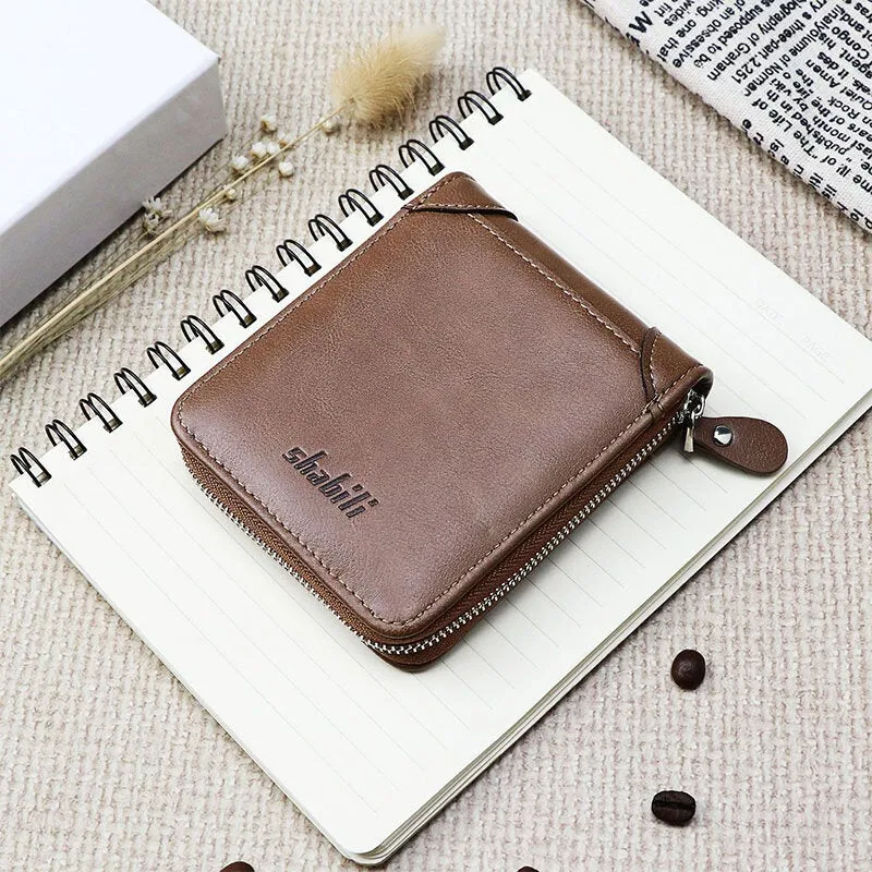 Men PU Leather Short Multi-card Slot Card Holder Retro Zipper Coin Purse Wallet