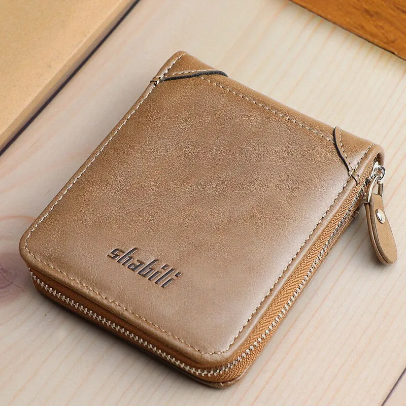 Men PU Leather Short Multi-card Slot Card Holder Retro Zipper Coin Purse Wallet