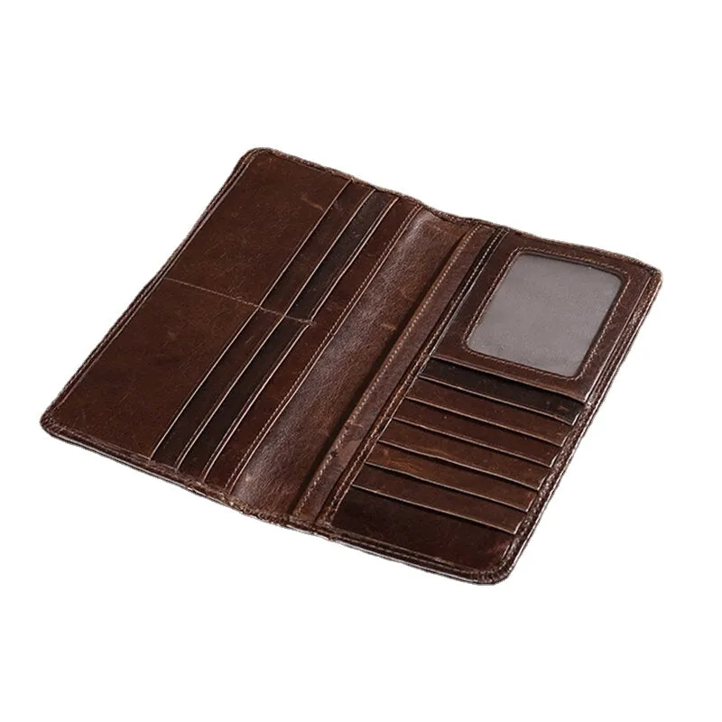 Men Retro Long Bifold Genuine Leather Wallet Casual 12 Card Slot Card Holder Money Clip Clutch Bag