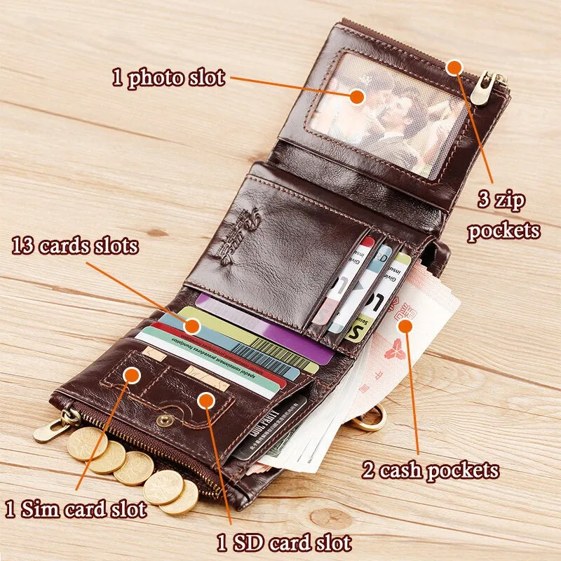 Men Trifold Short Multifunction Vertical Wallets RFID Blocking Multi-card Slot Card Holder Minimalist Coin Purse