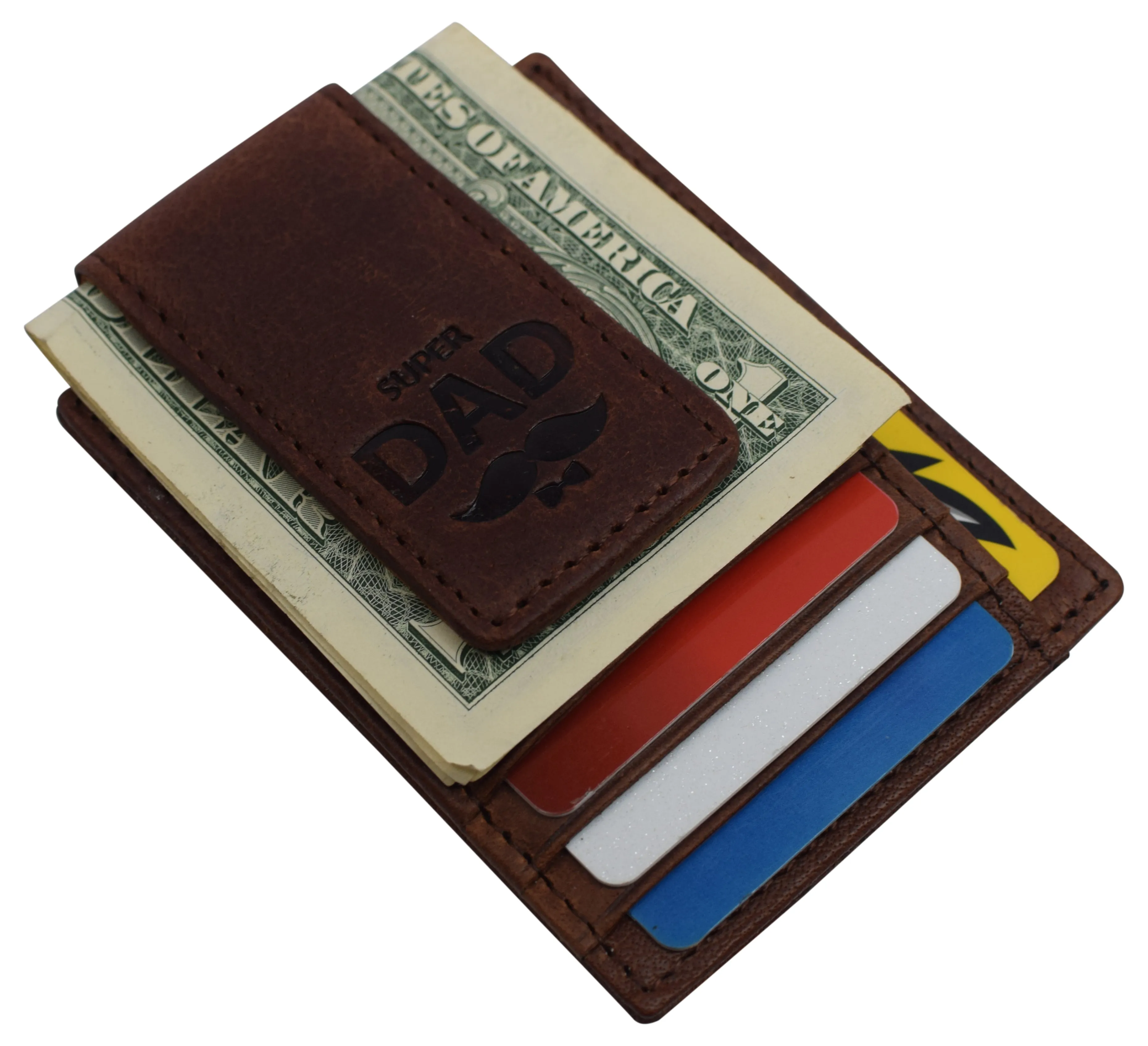 Money Clip Front Pocket Wallet Leather Strong Magnet Thin Logo Wallets