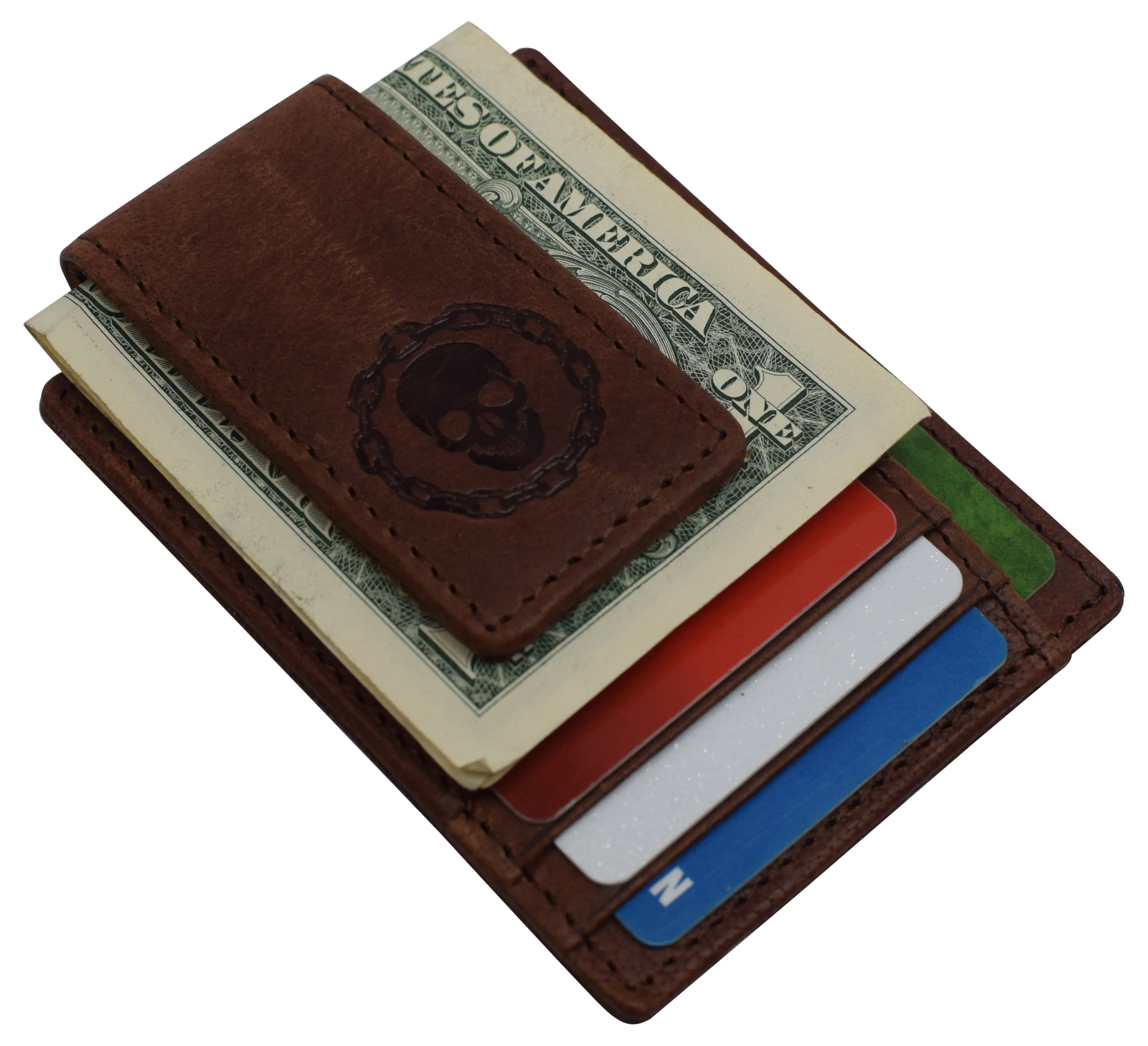 Money Clip Front Pocket Wallet Leather Strong Magnet Thin Logo Wallets