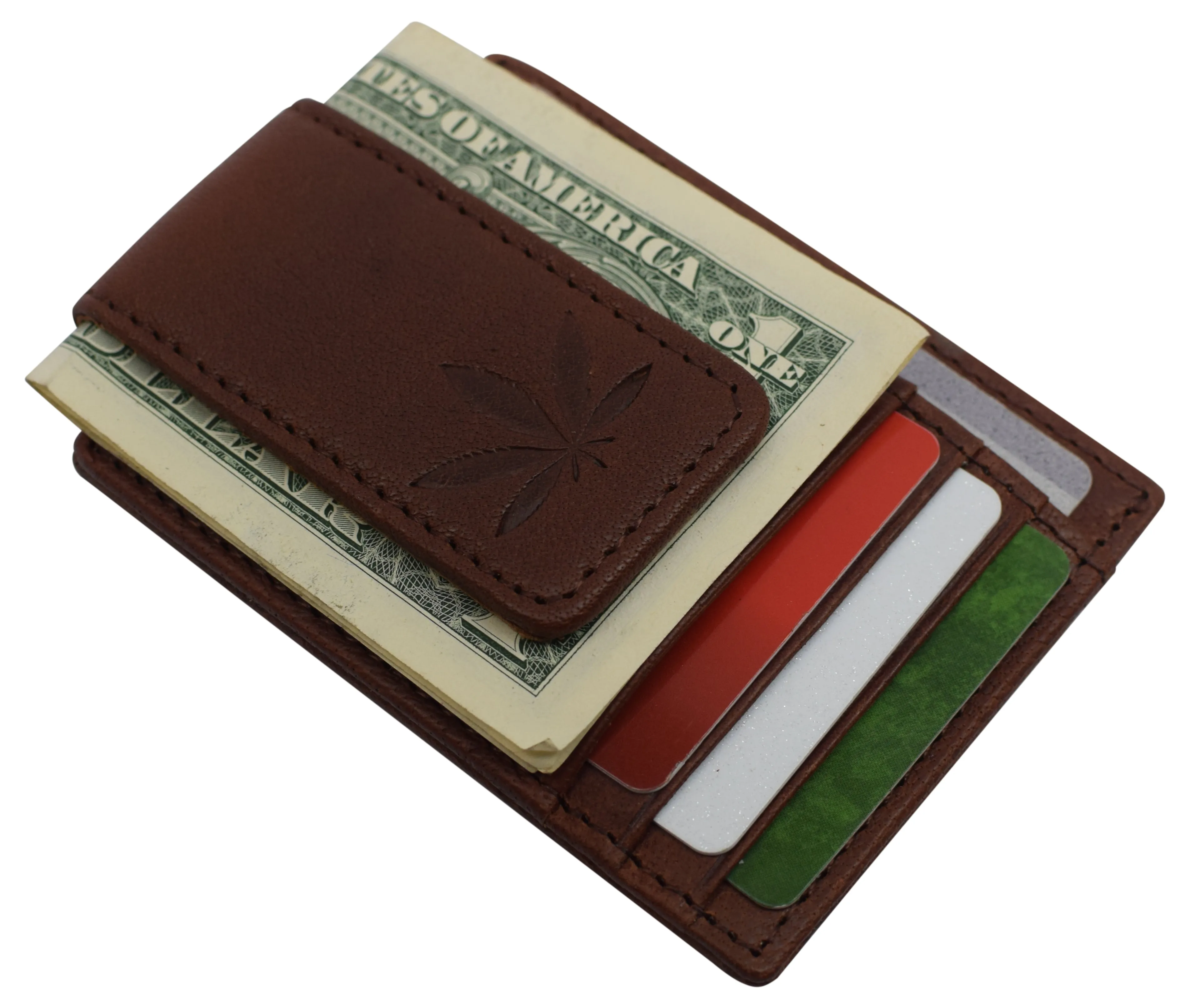 Money Clip Front Pocket Wallet Leather Strong Magnet Thin Logo Wallets