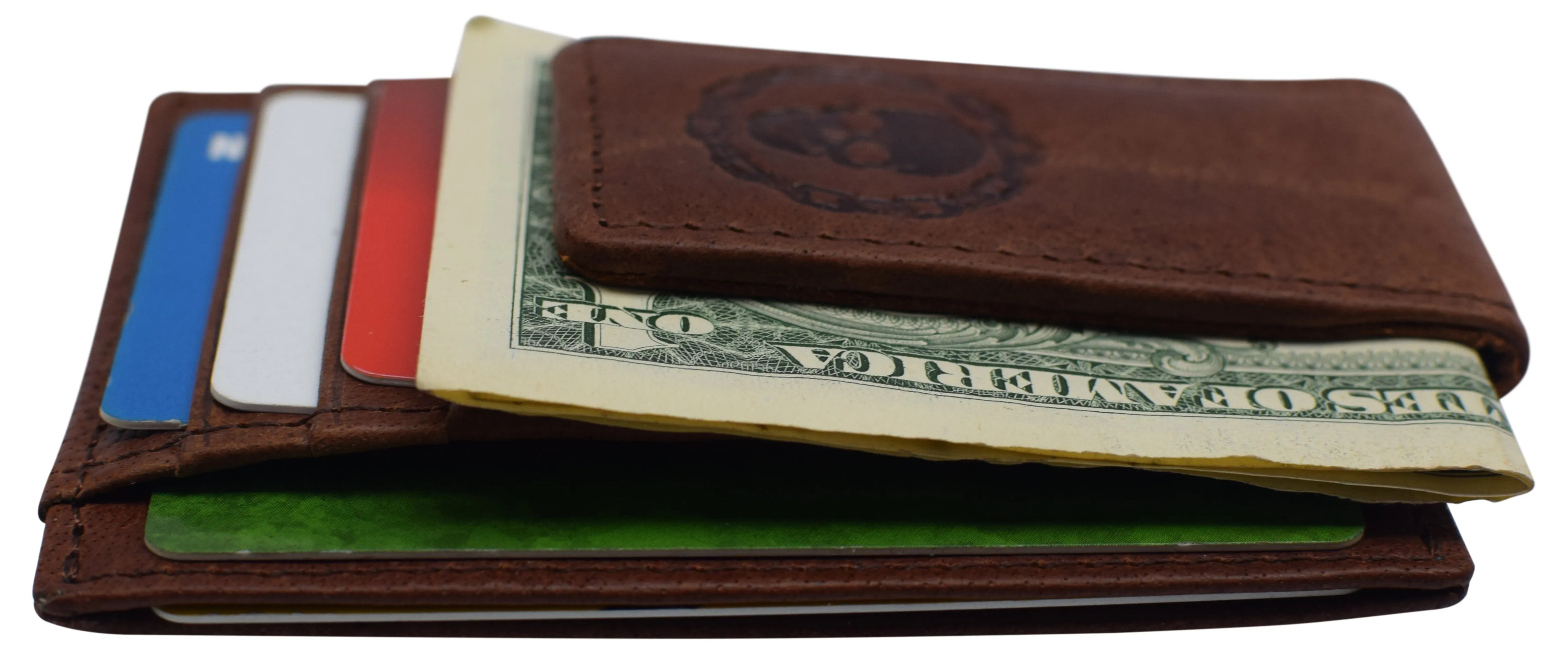 Money Clip Front Pocket Wallet Leather Strong Magnet Thin Logo Wallets