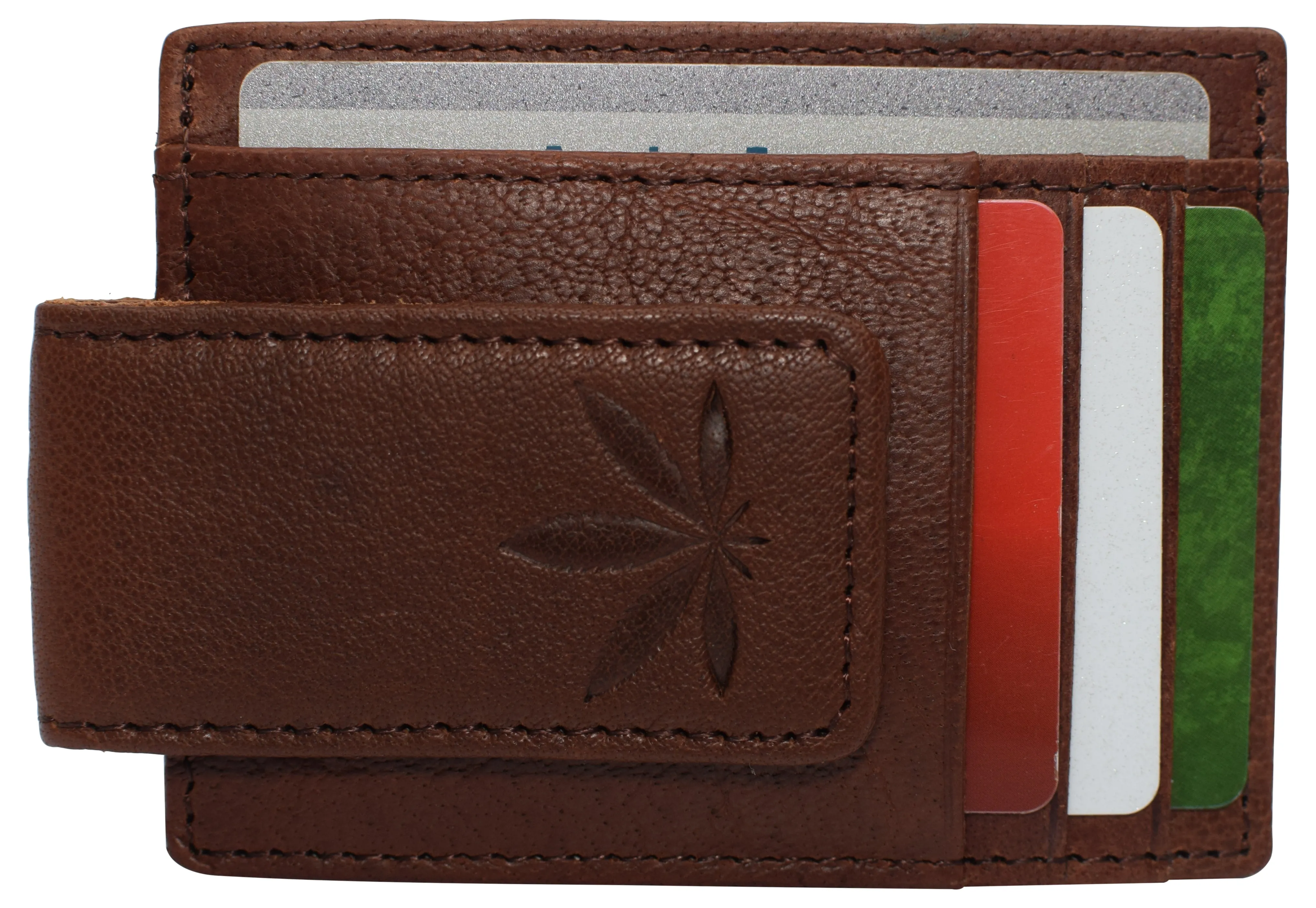 Money Clip Front Pocket Wallet Leather Strong Magnet Thin Logo Wallets